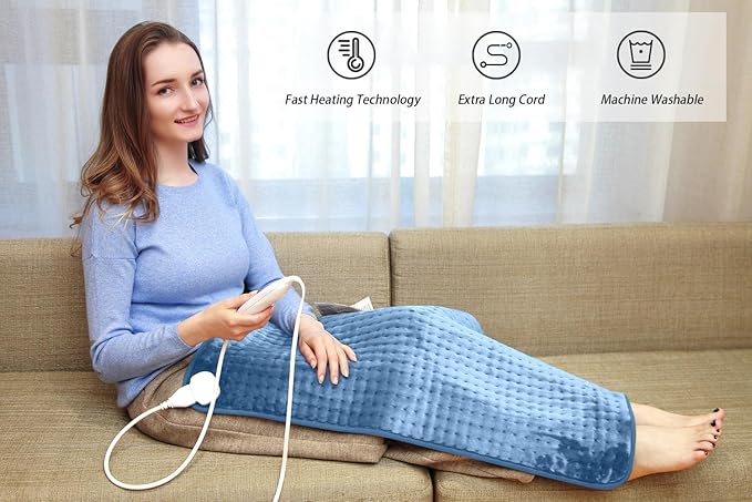 Ruqiji 17''x33'' XXXL King Size Flannel Electric Heating Patches with 120 Minutes Auto Shut Off&6 Temperature Settings, Pain Relief for Back/Neck/Shoulders/Menstrual Pain/Leg Cramp(Light Blue)-Ruum Studio Home