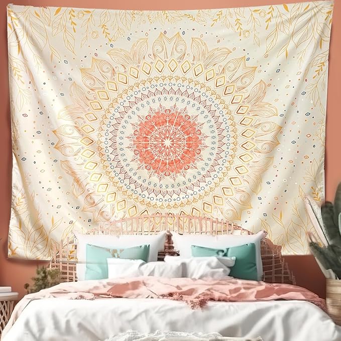 Damanse Floral Tapestry Wall Hanging Cute,Boho Wall Tapestry for Bedroom Aesthetic,Mandala Living Room Decor for Teen Girls (Yellow, 49.2"x59.1")-Ruum Studio Home
