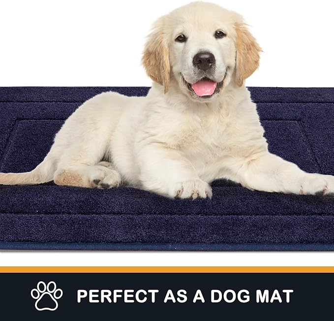 PURRUGS Dirt Trapping Door Mat 32" x 70", Non-Slip/Skid Machine Washable Entryway Rug, Dog Doormat, Super Absorbent Welcome Mat for Muddy Wet Shoes and Paws, Navy Blue-Ruum Studio Home
