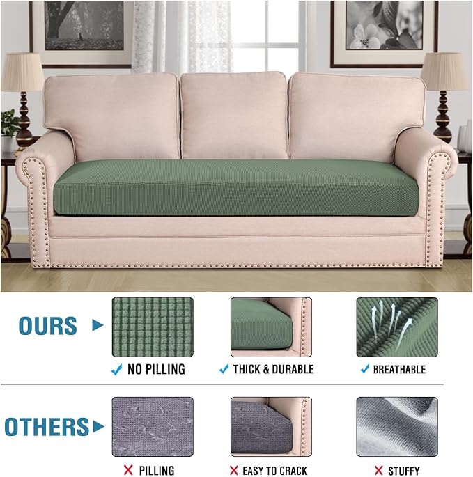 H.VERSAILTEX Super Stretch Individual Seat Cushion Covers Sofa Covers Couch Cushion Covers Slipcover Sets Thick Jacquard Textured Twill Fabric (1 Piece Sofa Cushion Cover, Loden Frost)-Ruum Studio Home