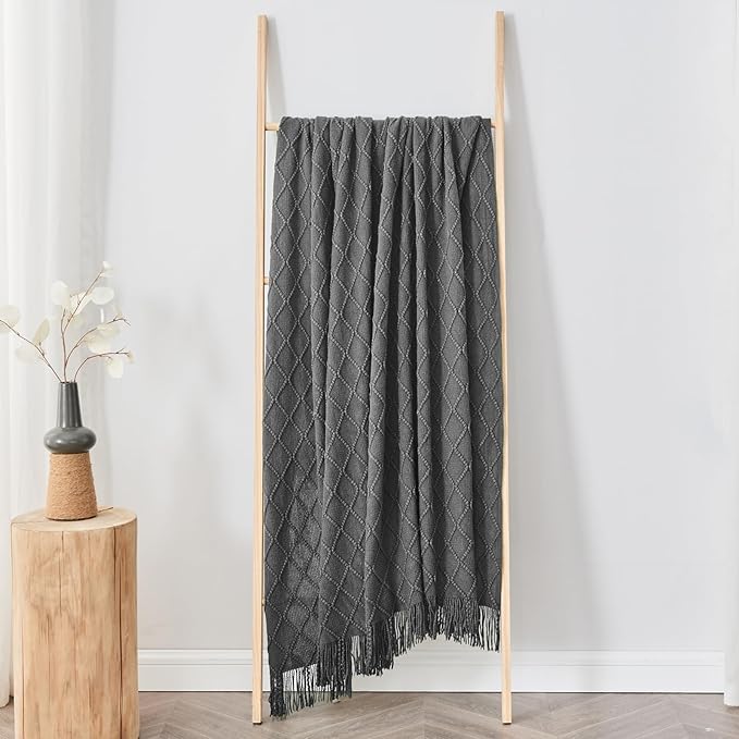 inhand Grey Throw Blanket for Couch and Bed, Soft Living Room Home Decor Knitted Twin Size Blanket, Outdoor Lightweight Breathable Summer Blanket, Farmhouse Warm Woven Decorative, 60"x80"-Ruum Studio Home