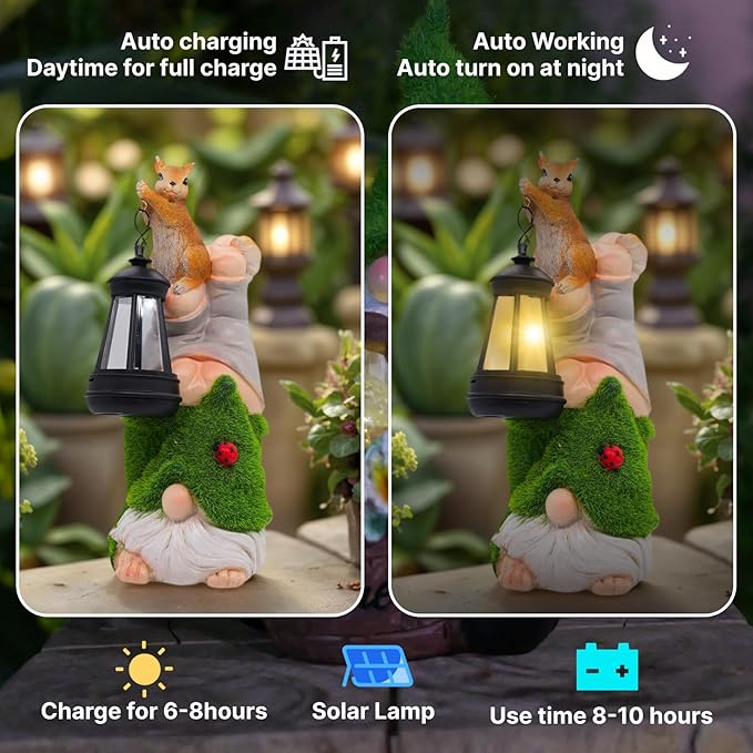 Garden Gnome Statues Decor with Solar Lights, Outdoor Decorations for Yard Porch Lawn Balcony Patio, Housewarming Gifts-Ruum Studio Home