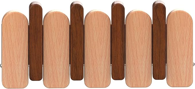 Wall Mounted Piano Key Hanger | Flip Style Hook | Entrance Wall Art Hook, Made of Oak Wood (3 Times Painted, 4 Times Polished) (Arc Walnut-Beech, 4Hooks)-Ruum Studio Home
