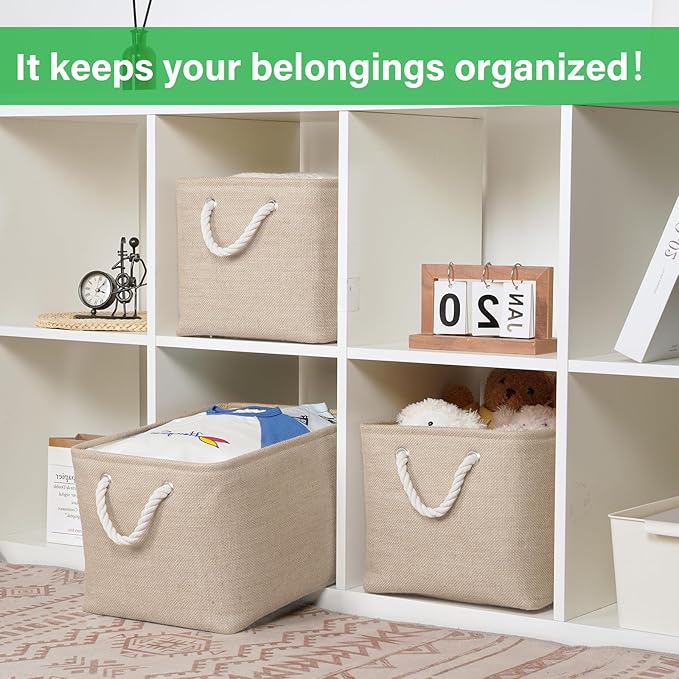 Bidtakay Large Storage Baskets for Shelves 3 Pack Fabric Storage Bins for Organizing Linen Collapsible Organizer for Closet-Flaxen-Ruum Studio Home
