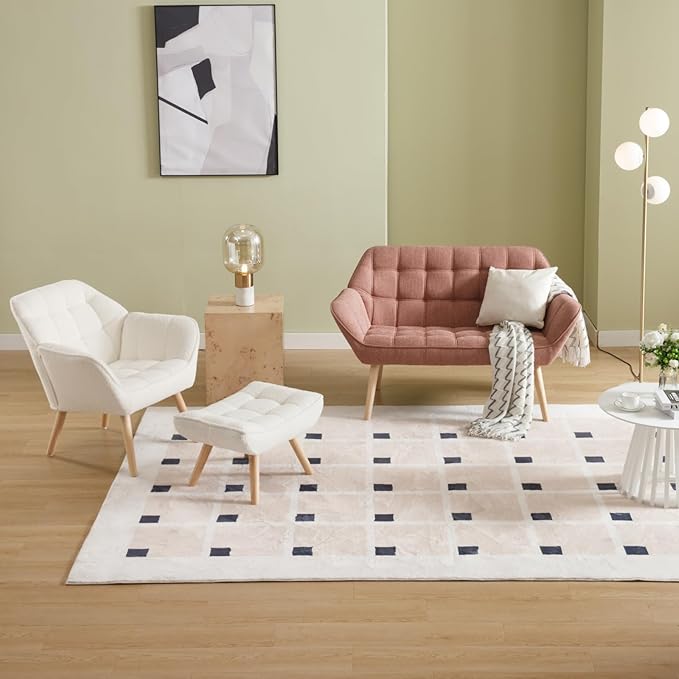 48" Small Loveseat Sofa, Modern Linen Fabric Mini Sofa Couch 2-Seater Love Seat with Quilting Backs and Wood Legs for Living Room, Bedroom and Small Space, Pink-Ruum Studio Home