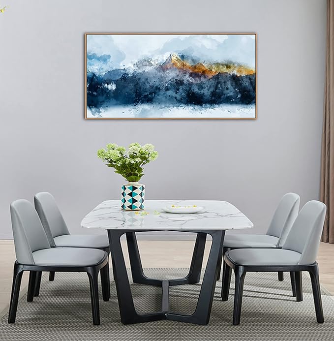 Framed Canvas Wall Art Indigo Abstract Mountain Pictures Wall Decor Blue Grey Orange Mountain Peaks Canvas Painting Prints Modern Abstract Artwork for Living Room Bedroom Decoration 24" x 48"-Ruum Studio Home