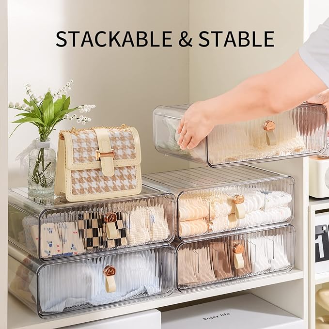 Socks Underwear Drawer Organizer Dividers, 16 Cell Stackable Closet Organizer, Plastic Underwear Drawer Storage for Clothing, Baby Clothes, Bra, Ties, Belts-Ruum Studio Home