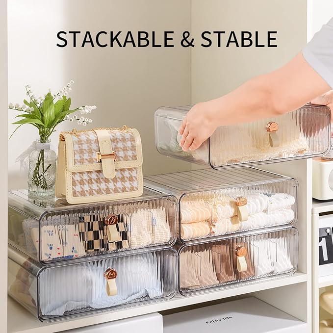Underwear Organizer for Closet, Acrylic Socks Bra Underwear Drawer Organizer with Dividers, 24 Cell Stackable Closet Organizer and Storage Drawer for Clothing, Baby Clothes, Bra, Ties, Scarf-Ruum Studio Home