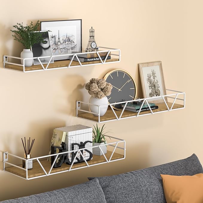 Floating Shelves Set of 3, Home Wood Wall Shelf, Farmhouse Shelf for Bedroom, Wall Mounted Floating Shelf for Living Room, Bedroom, Bathroom, Kitchen, Office (White)-Ruum Studio Home