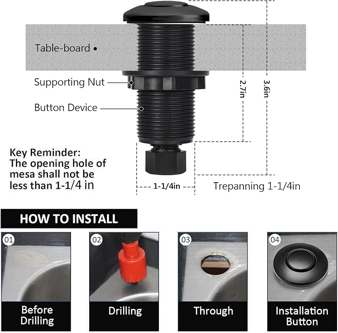 Garbage Disposal Air Switch Kit for SinkTop Waste Disposal with Stainless Steel Black Long Air Button by Briidea-Ruum Studio Home