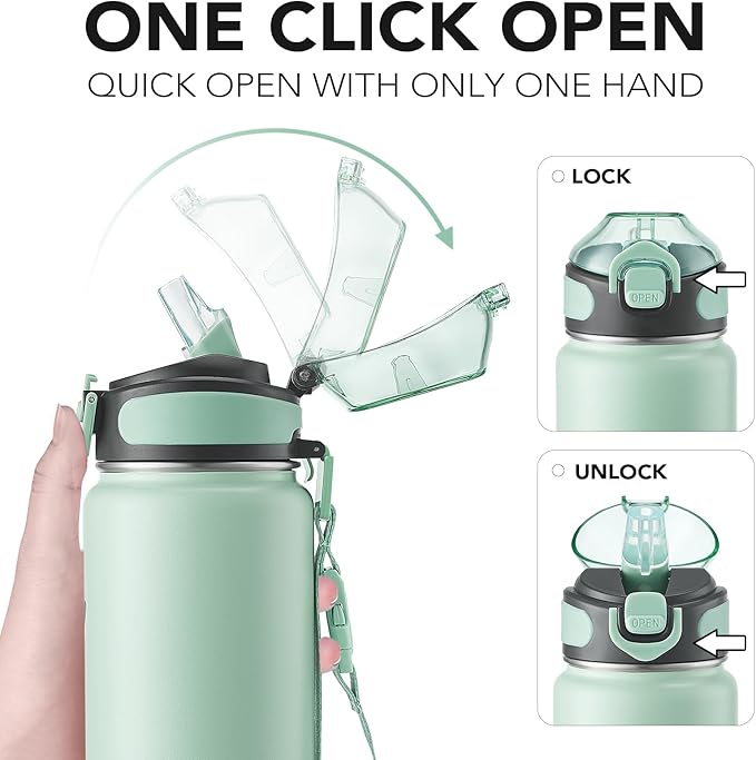 Enerbone 32 oz Insulated Water Bottle, Stainless Steel Bottle with Carrying Strap, Double-Wall Vacuum Insulation Design, Leakproof Sports Bottle with Straw, Keep Drinks Cold or Hot for Hours-Ruum Studio Home