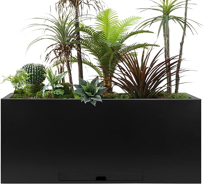 KOL Galvanized Steel Rectangular Planter Box, (16''H.x12''W.x36''L) Large Planters for Indoor Outdoor Plants,Black Powder Coated Metal Planter, Heavy Duty Modern Flower Pot, Commercial & Residential-Ruum Studio Home
