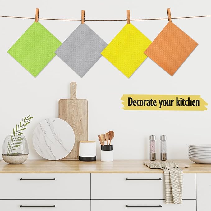 Swedish Dishcloths for Kitchen | 6 Pack Dish Towels Cellulose Sponge Cloths | Non-Scratch Reusable Paper Towels Washable | No Odor Fast Drying Swedish Cloths, Multicolor-Ruum Studio Home