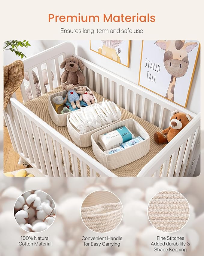 KALLAX Small Woven Basket, 13.5 x 9.5 x 5 Inches, Storage Basket for Organizing, Cute Small Rope Shelf Closet Cube Storage Bins Baskets for Shelves, Dog Toy Gift Baskets Empty, 3 Packs, Off White-Ruum Studio Home