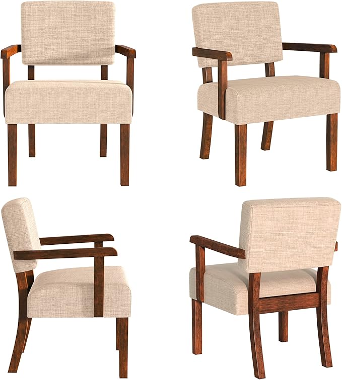 Accent Chair Set of 2 with Table, Living Room Chairs with Soft Seat and Armrests for Living Room Bedroom Reading Room Waiting Room (Beige) (AC01)-Ruum Studio Home