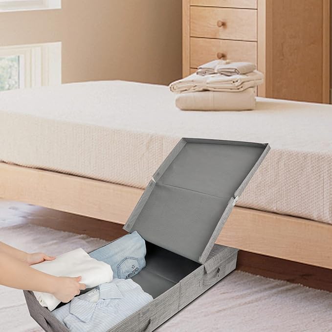 DAYARD Underbed Storage Container Bins with Lids, Under Bed Storage Organizer with Sturdy Handles Sidewalls Bottom, Foldable Clothes Bag (Set of 2) Large, Grey-Ruum Studio Home