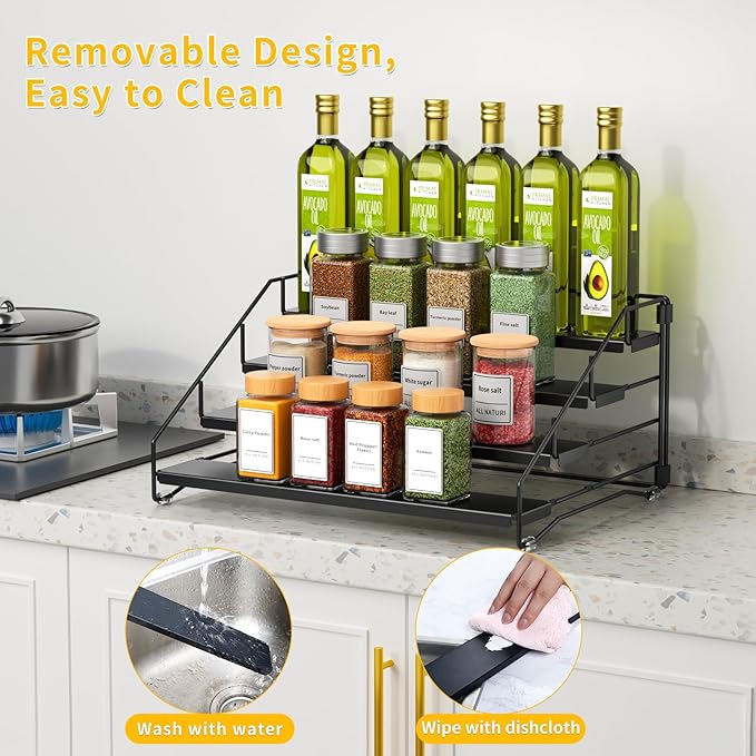 RCHYFEED Spice Rack Organizer for Cabinet Pantry,4 Tier Spice Rack Countertop, Depth Adjustable Spice Organization for Cabinet,Tierd Seasoning Organizer for Cabinet(Black, 1Pack)-Ruum Studio Home