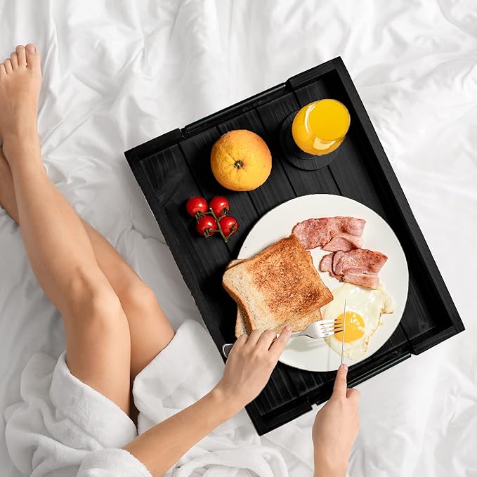 Ottoman Serving Tray | Decorative Coffee Table Tray with Handles – 17x13 Inch Wooden Tray with 4 Coasters for Breakfast, Kitchen & Bar-Ruum Studio Home