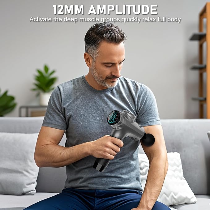 RAEMAO Massage Gun, Handheld Electric Deep Tissue Muscle Massager for Athletes for Pain Relief Attaching 8 Replacement Heads, Percussion Massager with 10 Speeds, Father's Day Gifts, Grey-Ruum Studio Home