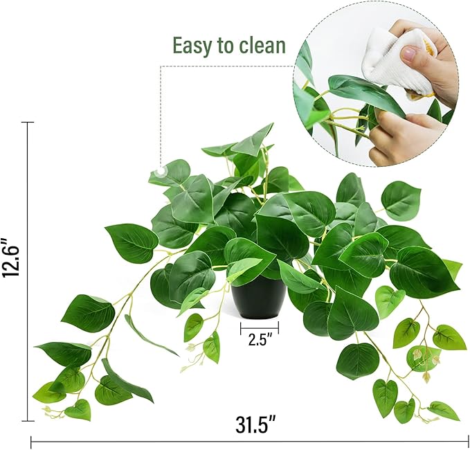 Tiita 2 Pack Fake Plants Artificial Scindapsus Aureus in Pots, Realistic Fake Greenery Potted Plants for Home Office Desk Window Sill Bathroom Bedroom Outdoor Indoor-Ruum Studio Home