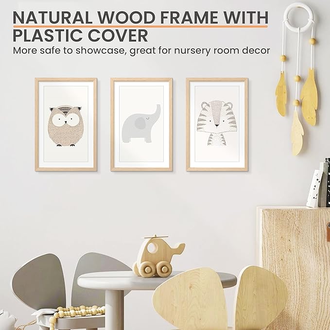upsimples 11x17 Picture Frame, Natural Solid Wood Picture Frames, Display 9x15 with Mat or 11 x 17 Without, Vertical or Horizontal Wall Hanging, 1 Pack, Natural-Ruum Studio Home