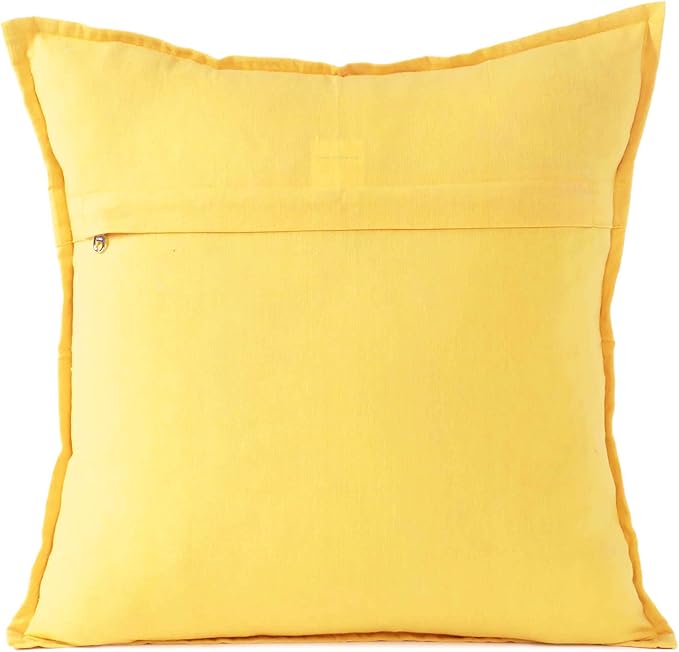 Eyes of India Embroidered Decorative Boho Throw Pillow Cover with Mirrors, Handmade Bohemian Accent Cushion Case for Sofa Couch Bedroom Living Room (Yellow, 24" x 24")-Ruum Studio Home