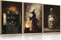 HPNIUB Halloween Witch Framed Canvas Wall Art Set, Terrifying Skeleton Poster Artwork, Vintage Halloween Wall Decor, Dark Academia Gothic Pictures for Bedroom Living Room Bathroom Party-16 x24 x3-Ruum Studio Home