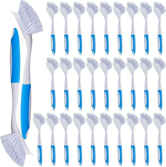 Hsei 30 Pcs Blue Kitchen Scrub Dish Brush Bulk with 11 Inch Handle Cleaning Dish Scrubber with Stiff Bristles Washing Scrub Brushes for Housekeeping for Pots and Pans, Kitchen Sink-Ruum Studio Home