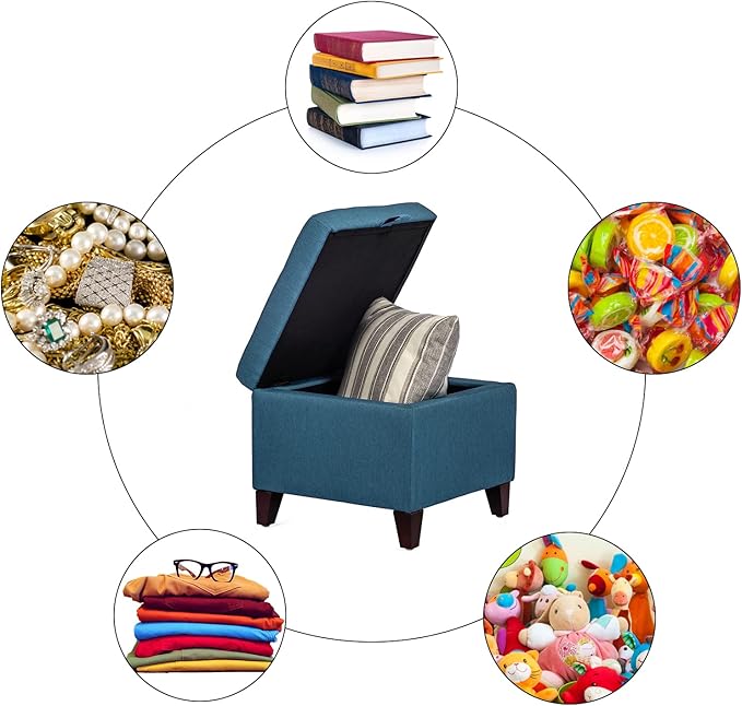 Adeco Square Fabric Storage Ottoman with Tufted Flip Top, 18x18x15-Ruum Studio Home