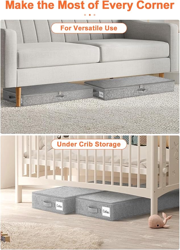 punemi Low Profile Under Bed Storage, 5 inches High Underbed Storage Containers With Sturdy Sidewalls & Bottom, Slim Under Couch Sofa Storage, Shallow Under Bed Organizer Clothes Storage Bins, 2Pack-Ruum Studio Home