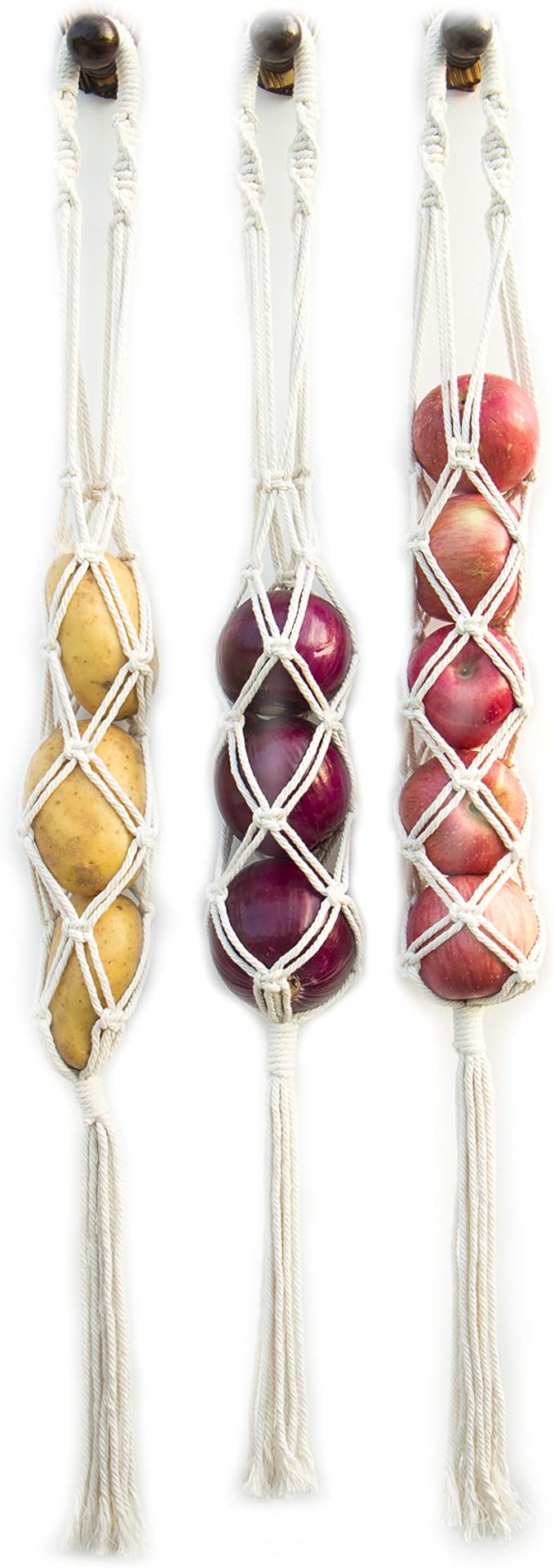 Decocove Hanging Fruit Basket - Boho Basket for Potato, Onion and Fruit Storage - Boho Wall Hanging Decor for Kitchen - Macrame Wall Hanging Basket - Set of 3-Ruum Studio Home