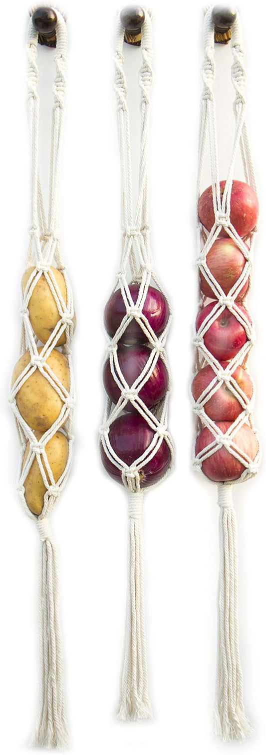 Decocove Hanging Fruit Basket - Boho Basket for Potato, Onion and Fruit Storage - Boho Wall Hanging Decor for Kitchen - Macrame Wall Hanging Basket - Set of 3-Ruum Studio Home
