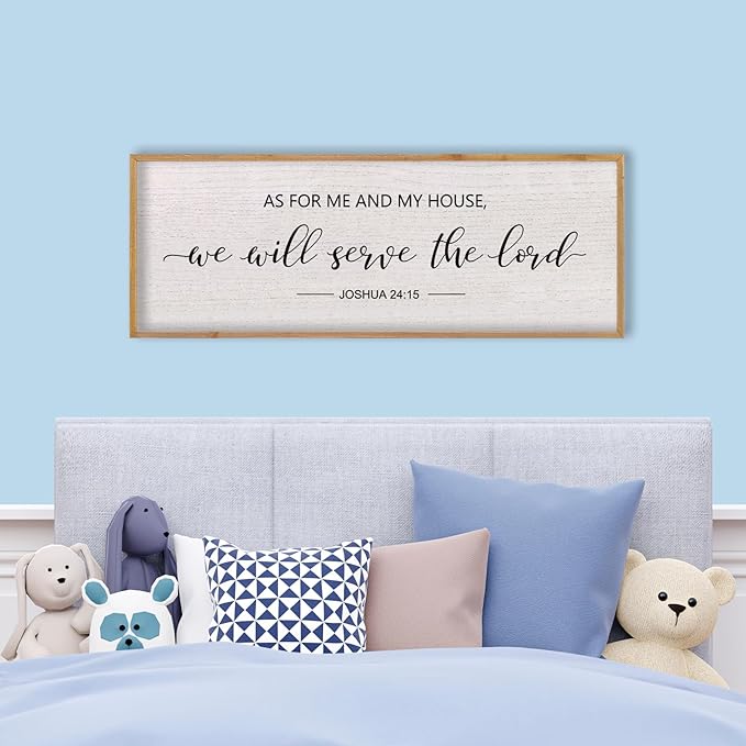LuZhiQiang As For Me And My House We Will Serve The Lord Wall Decor Sign 40"X15" Bible Verse Religious Scripture Wall Art (Wood)-Ruum Studio Home