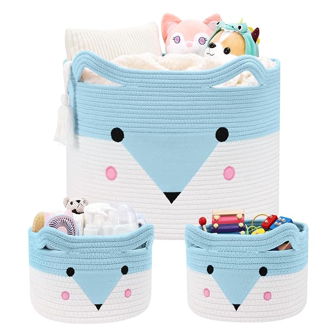 Large Baby Basket Toy Storage 3 Pack, (20"x13.8") Woven Baby Laundry Basket Blanket Basket, Stuffed Animal Storage, Baby Gift Basket Empty, Toy Basket for Kids, Dog, Cat.-Ruum Studio Home