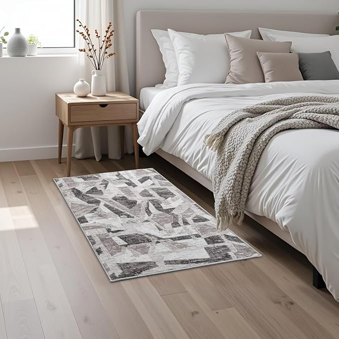 Modern Abstract Door Mat Indoor Entrance 2X3 Front Porch Area Rug Washable, Non-Slip Small Grey Rugs for Entryway Bathroom Ultra-Thin, Throw Carpet for Kitchen Bedroom Nursery Kids Print Faux Wool-Ruum Studio Home