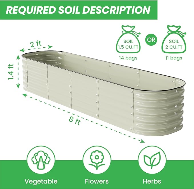 Raised Garden Bed Kit 8×2×1.4 FT Magnesium-Aluminum-Zinc Stainless Steel Metal Planter Box for Planting Outdoor Plants Vegetables (Beige)-Ruum Studio Home