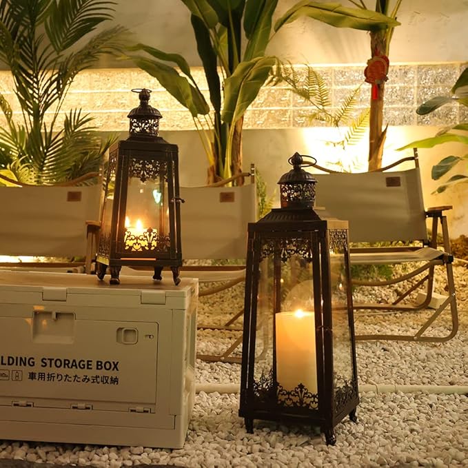 NEEDOMO Lanterns Decorative Outdoor & Indoor, Set of 2 Outdoor Lanterns for Porch,Large Candle Lantern, Bronze Metal Frame with Glass for Fall, Christmas-Ruum Studio Home