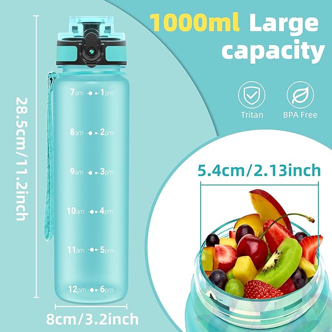 OLDLEY 32 oz Water Bottle, Motivational Water Bottle with Time Marker, Sports Water Bottle With Strap, Leakproof & BPA Free Large Water Bottles for School, Gym, Travel, Outdoor, Tritan,Green-Ruum Studio Home