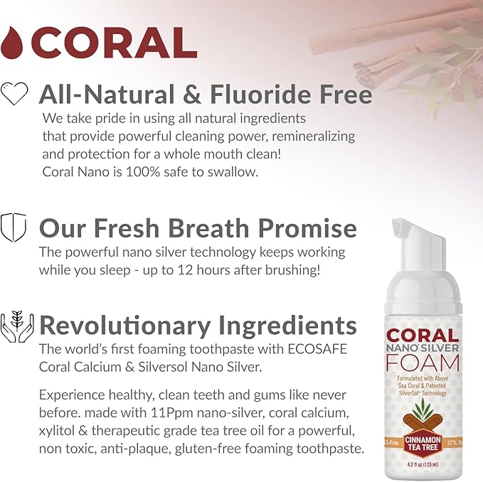 Coral Nano Silver Foaming Cinamon Tea Tree Toothpaste, Natural Fluoride Free Toothpaste, SLS and Glycerin Free - 4 Ounce-Ruum Studio Home