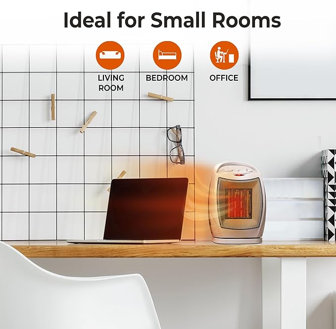 Comfort Zone Oscillating Indoor Space Heater, Portable, Ceramic, Electric, Energy-Efficient, Adjustable Thermostat, Tip-Over Switch, Overheat Protection, Ideal for Home, Bedroom, Office, 1500W, CZ449E-Ruum Studio Home