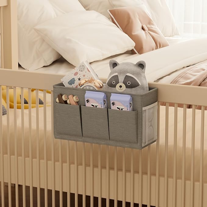 Dual-purpose Bedside Caddy Bedside Organizer, Bed Caddy with 6 Pockets, Versatile Bedside Storage Solution Magazine Remotes holder, ideal for Home, Dorm, Hospital, Crib Bed (Grey)-Ruum Studio Home