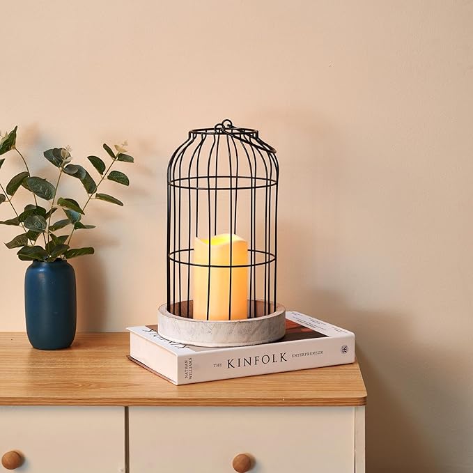 PHOSPHOR Rustic Farmhouse Decor Lantern Set of 2 Modern Farmhouse Decorative Indoor for Kitchen Fireplace Centerpiece Table Dinning Living Room-Ruum Studio Home