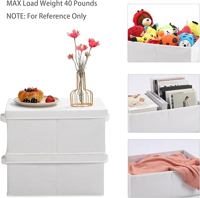HOONEX Storage Bins with Lids for Organizing, Pack of 2, Storage Boxes with 2 Carrying Handles and Sturdy Heavy Cardboard, 16.5" L x 11.8" W x 7.5" H for Shoes, Books, Clothes, Nursery, White-Ruum Studio Home