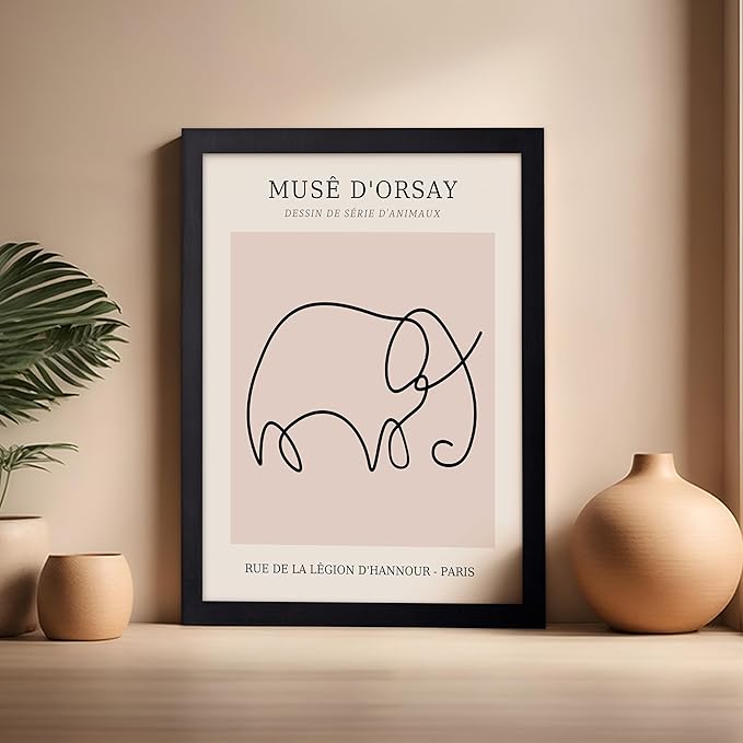 Poster Master Vintage Poster - Retro One Line Elephant Drawing Print - Elephant Art - Minimal Gift for Men, Women, Animal Lover - Abstract Wall Decor for Home, Office, 16x20 Black Framed-Ruum Studio Home