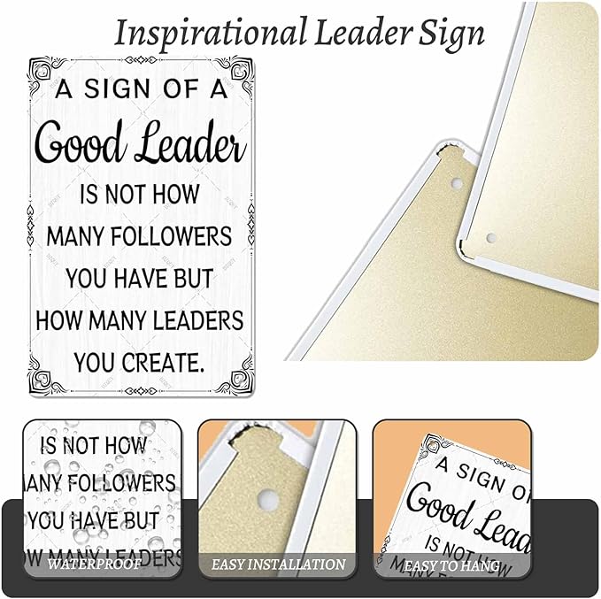 DZQUY Good Leader Metal Sign –12x8 Inches Inspirational Wall Art with Vintage Retro Design, Motivational Office & Home Decor for Living Room, Bedroom-Ruum Studio Home