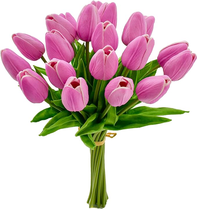 Mandy's Artificial Tulips 20 Stems Lavender PU Faux Flowers for Wedding Home Decor 13.5 Inch-Ruum Studio Home