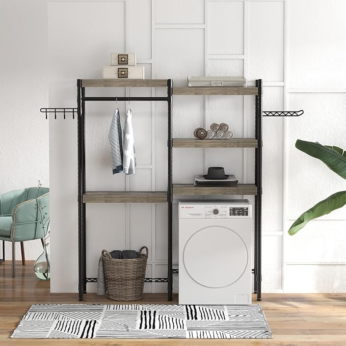 Double Row Over Washer and Dryer Storage Shelves, Laundry Room Organization and Storage, Heavy Duty Laundry Room Shelves, with Adjustable Height, 5-Tier-Ruum Studio Home