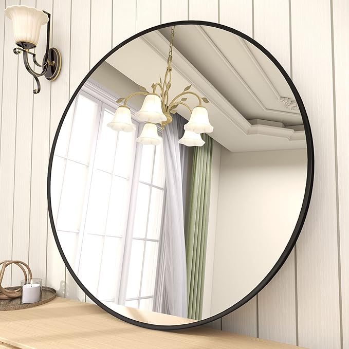 BEAUTYPEAK Circle Mirror Black 36 Inch Wall Mounted Round Mirror with Brushed Metal Frame for Bathroom, Vanity, Living Room, Bedroom, Entryway Wall Decor (Black, 36 Inches)-Ruum Studio Home
