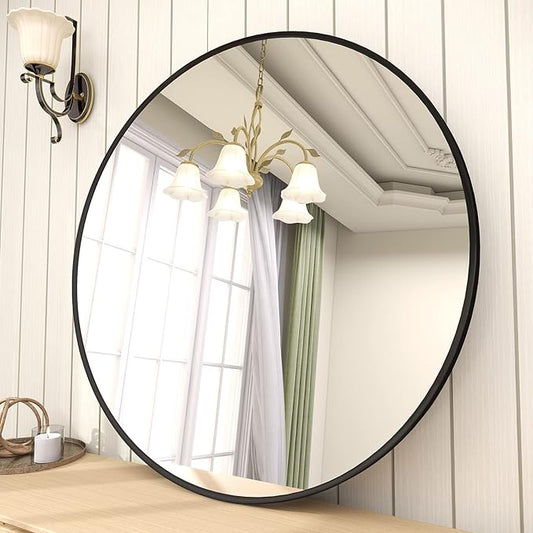 BEAUTYPEAK Circle Mirror Black 36 Inch Wall Mounted Round Mirror with Brushed Metal Frame for Bathroom, Vanity, Living Room, Bedroom, Entryway Wall Decor (Black, 36 Inches)-Ruum Studio Home