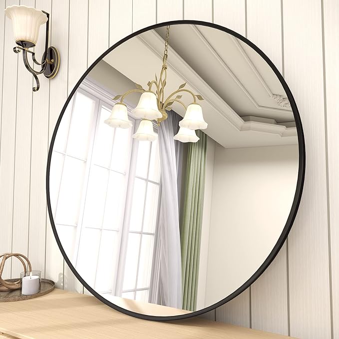 BEAUTYPEAK 18 Inch Round Mirror, Metal Frame Circle Mirror, Wall Mounted for Entryway, Bathroom, Vanity, Living Room, Black-Ruum Studio Home